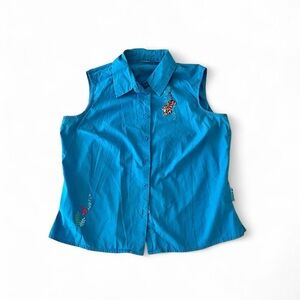 Disney Blue Sleeveless Button Down Shirt